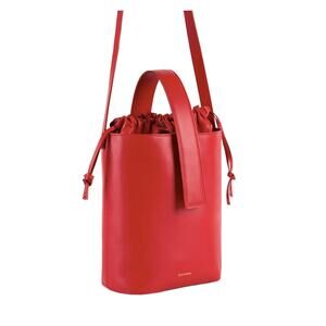 Italian Leather Bucket Bag in Red Drawstring pouch Shoulder strap NEW Handbag